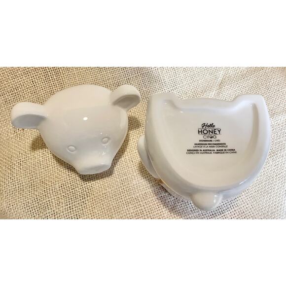 CIROA stoneware Hello Honey teddy bear gold polka dots honey pot jar w/ dipper - Picture 6 of 7